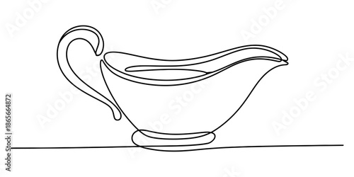 Continuous line drawing of a gravy boat, a minimalist sketch for kitchen illustration Vector, illustration
