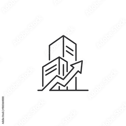 Business Growth and Investment Concept with Increasing Arrow and Modern Building Illustration