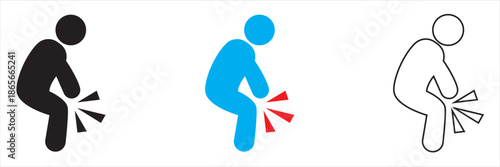 Person  Experiencing Knee Pain Icon . Simple icon illustration of a person bending and holding the knee, symbolizing leg pain, joint injury, or mobility problems in healthcare concepts.
