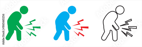 Person  Experiencing Knee Pain Icon . Simple icon illustration of a person bending and holding the knee, symbolizing leg pain, joint injury, or mobility problems in healthcare concepts.
