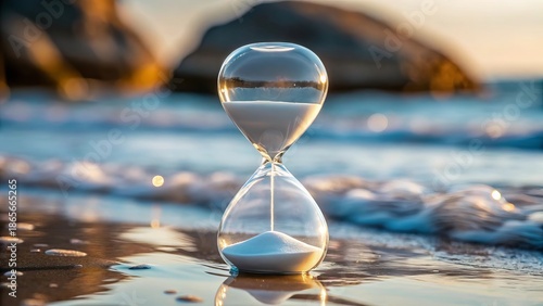 An Hourglass Measuring Precious Moments on a Peaceful Sandy Beach