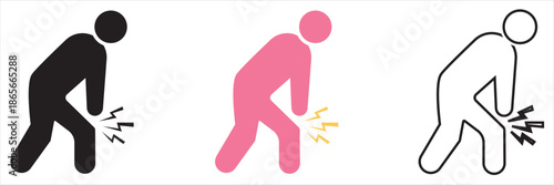 Person  Experiencing Knee Pain Icon . Simple icon illustration of a person bending and holding the knee, symbolizing leg pain, joint injury, or mobility problems in healthcare concepts.
