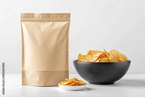 Simple Product Shot with Delicious Potato Chips and Plain Kraft Packaging