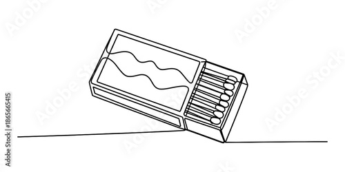 Continuous line drawing of an open matchbox with several matches inside Vector, illustration