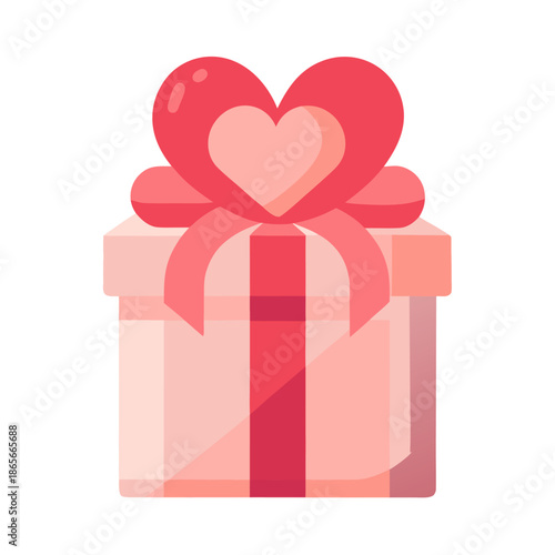Valentine’s Day Gift Box with Heart Ribbon Flat Minimal Vector Illustration