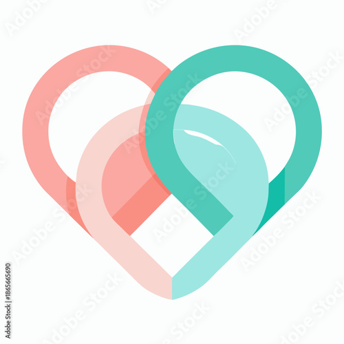 Two Overlapping Hearts Forming a Love Symbol Minimal Vector Illustration