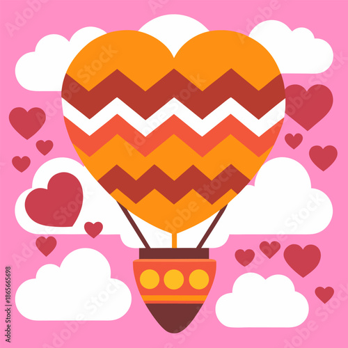 Valentine’s Day Heart Balloon on White Background Minimal Vector Illustration