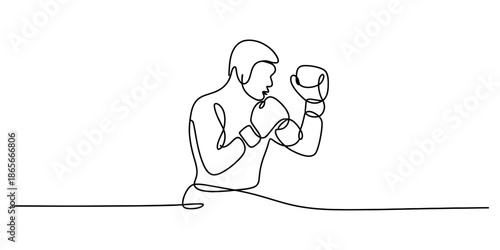 A single continuous line drawing capturing a boxer in a ready fighting stance Vector, illustration