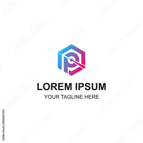 Hexagon letter P logo design with blue and purple gradient with Creative Illustration
