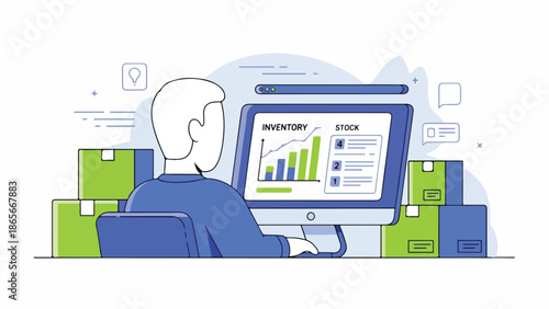 Business Analyst Reviewing Inventory Data on a Computer