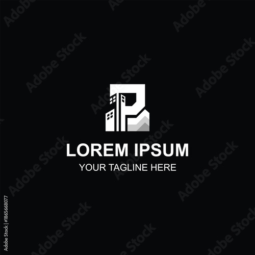 White building real estate letter P logo design for architecture company with Creative Illustration