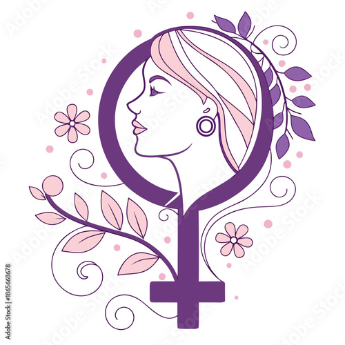 Minimal abstract vector for International Women’s Day with elegant feminine symbol and floral design.
