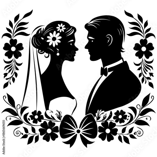 Silhouette of a girl with flowers and a couple of vector illustrations