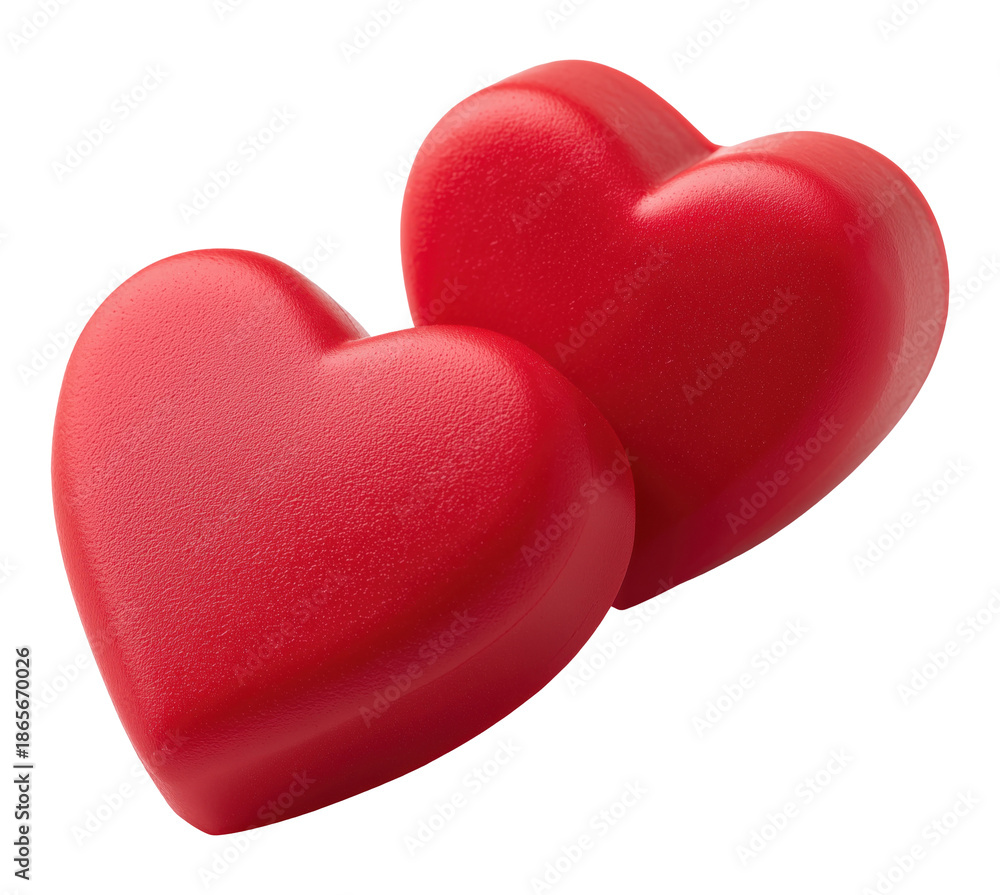 Fototapeta premium Two red hearts isolated on transparent background