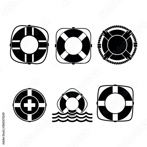 Lifebuoy Icon Set – Safety and Rescue Symbols in Minimal Style