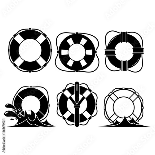 Lifebuoy Icon Set – Safety and Rescue Symbols in Minimal Style