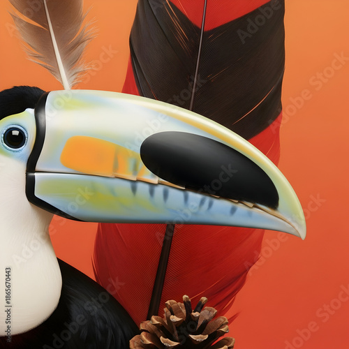 Vibrant toucan bird with distinctive beak and feathers