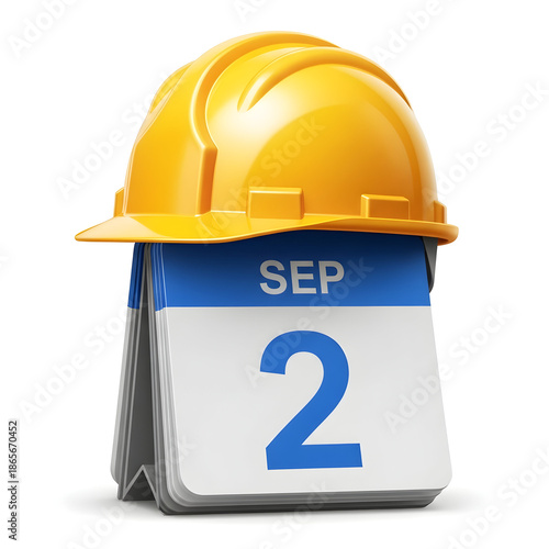 Construction calendar with yellow hard hat on september 2nd