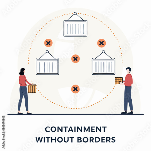 People handling crates within a containment zone without borders