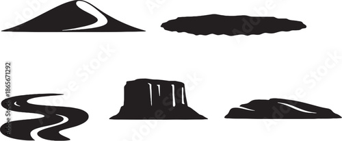 Desert Landscape Silhouette Icons Set  Sand Dune, Salt Pan, Wadi, Mesa, Yardang eps