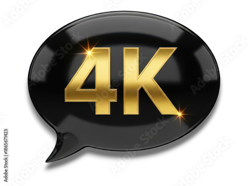 A premium shiny black icon with golden 4k text, representing high resolution and video quality isolated on transparent background