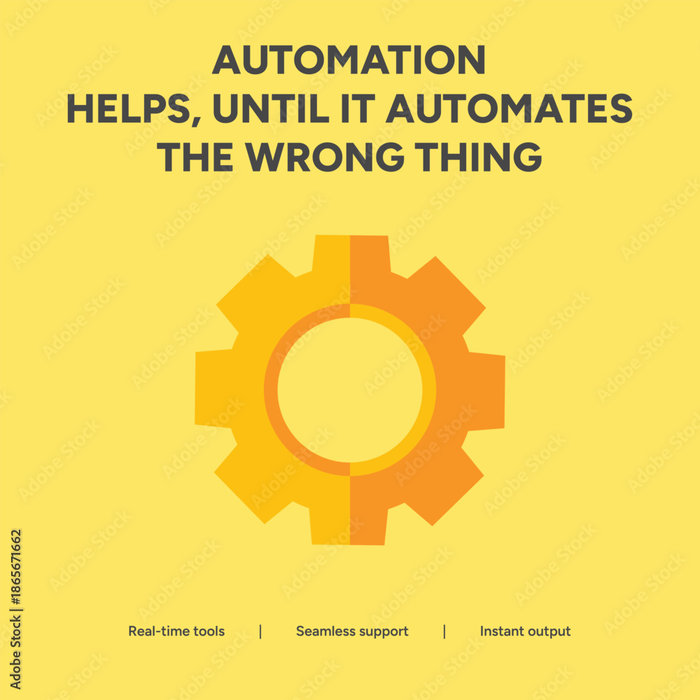 Fototapeta premium Automation Risk Conceptual Illustration Featuring a Gear Icon and Text About Automating the Wrong Business Processes