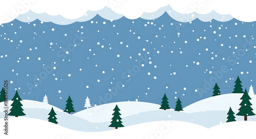 Snowy landscape with trees and mountains