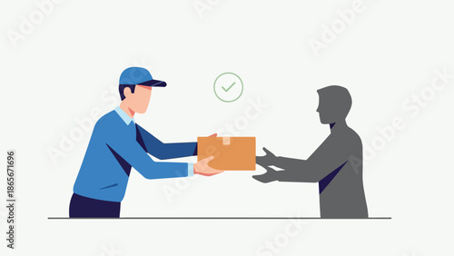 Delivery Person with Package Handing Parcel to Recipient