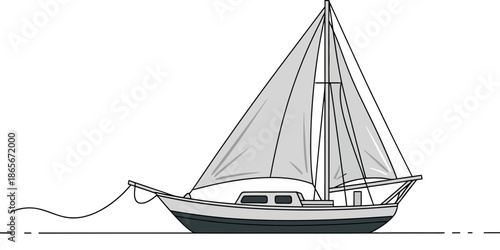 Elegant sailboat with large white sails navigating dark waters under a night sky with a transparent background