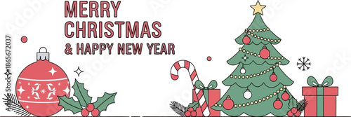 Festive Christmas Tree Decorated for Holiday Celebration with Gifts and Ornaments on a Black Background