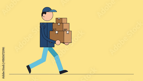 Delivery Worker Carrying Boxes, Illustration