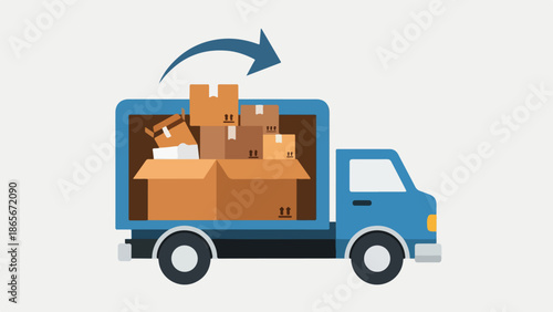Delivery Truck Loaded with Cardboard Boxes Ready for Shipment