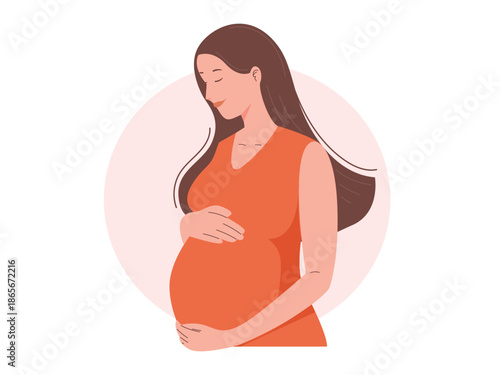 Pregnancy, pregnant woman cartoon illustration, mom