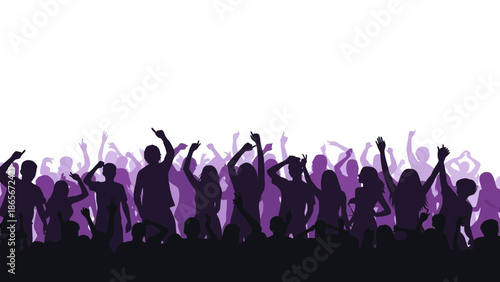 Vivid silhouettes of people dancing and celebrating with vibrant energy on a dark background