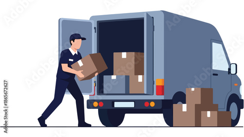 Delivery Worker Loading Boxes into a Van