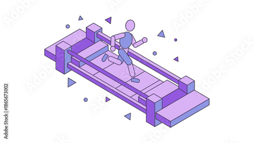 Isometric illustration of a running person on a treadmill exercise concept.