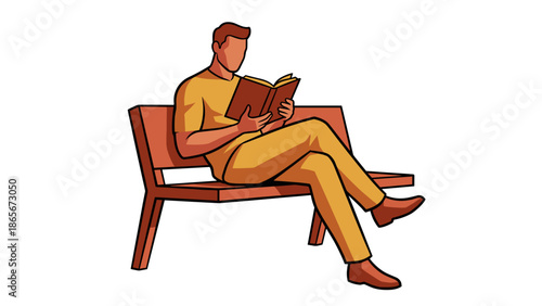 Man reading a book while sitting on a wooden bench.