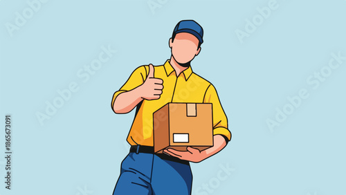Delivery Worker with Box Gives Thumbs Up Gesture
