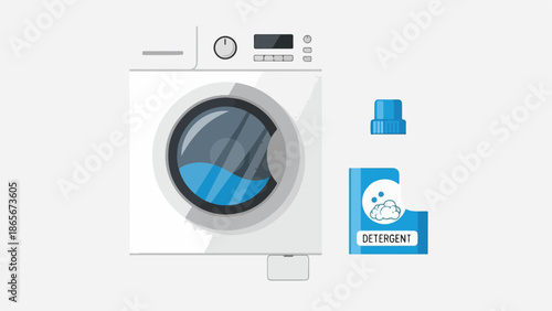 Illustration of a Washing Machine and Detergent on White Background