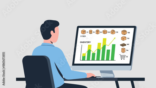 Inventory Management and Stock Statistics Displayed on Monitor