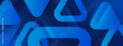 Abstract composition with blue shapes and lines on dark blue backdrop, suitable for modern design projects, backgrounds, and digital art creations