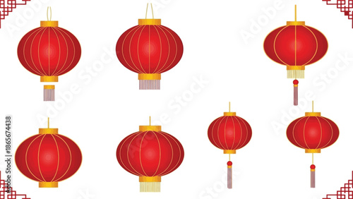 Festive Chinese Red Lanterns with Decorative Edges, Symbolizing Good Fortune and Celebration