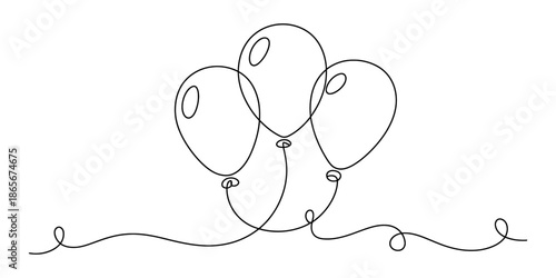 Simple outline of three balloons floating with wavy strings Vector, illustration