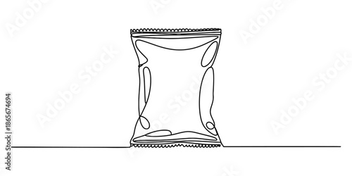 Continuous line art drawing of a sealed food packaging pouch on white background Vector, illustration