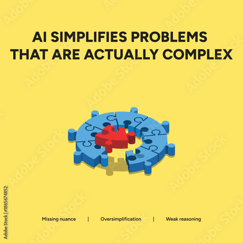 Canvas Print Conceptual illustration of a complex circular puzzle on a yellow background, symbolizing the oversimplification and lack of nuance in artificial intelligence reasoning