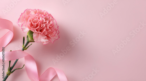 ピンクのカーネーションとリボンのやさしいフラワー背景
