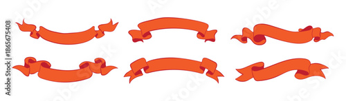 Set of vintage scrolls ribbons banners, Hand drawn red ribbons vintage banners, retro label and logo elements for design, vector illustration	
