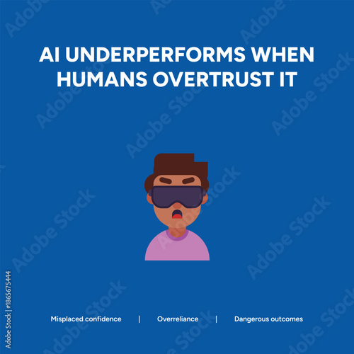 Conceptual illustration of a blindfolded person on a dark blue background, representing the risks of overreliance and misplaced confidence in artificial intelligence.