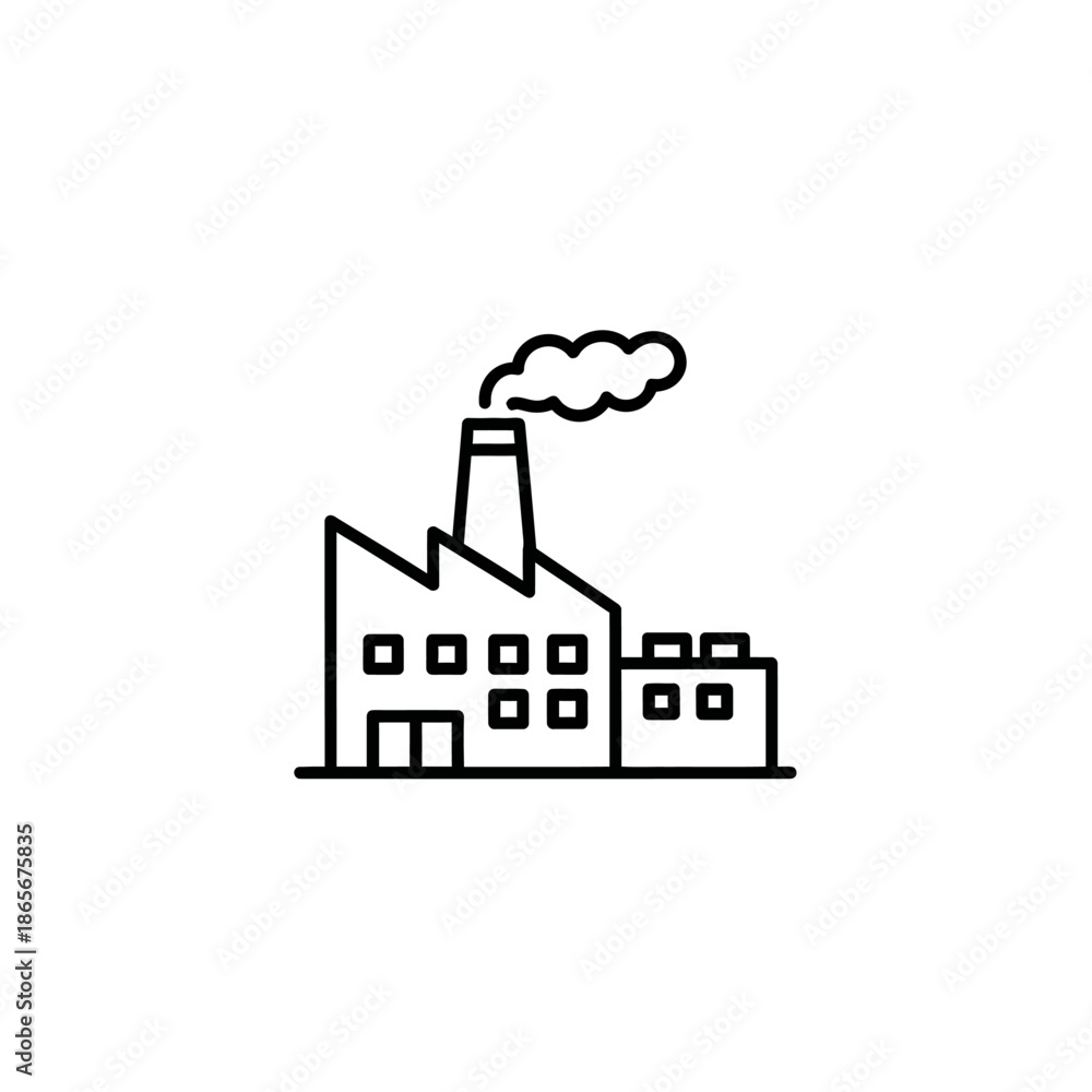 Naklejka premium Industrial Factory Illustration Showing Smoke Emission and Manufacturing Facility
