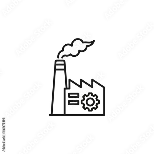 Industrial Factory with Chimney Emitting Smoke and Gear Mechanism